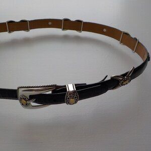Brighton Leather Belt - Black Silver Gold Detail - Large/34 (632)